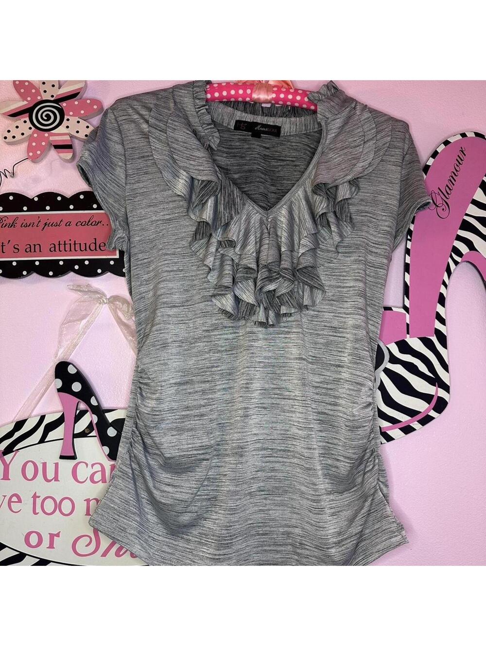 Rockstar Gf gray ruffle front top